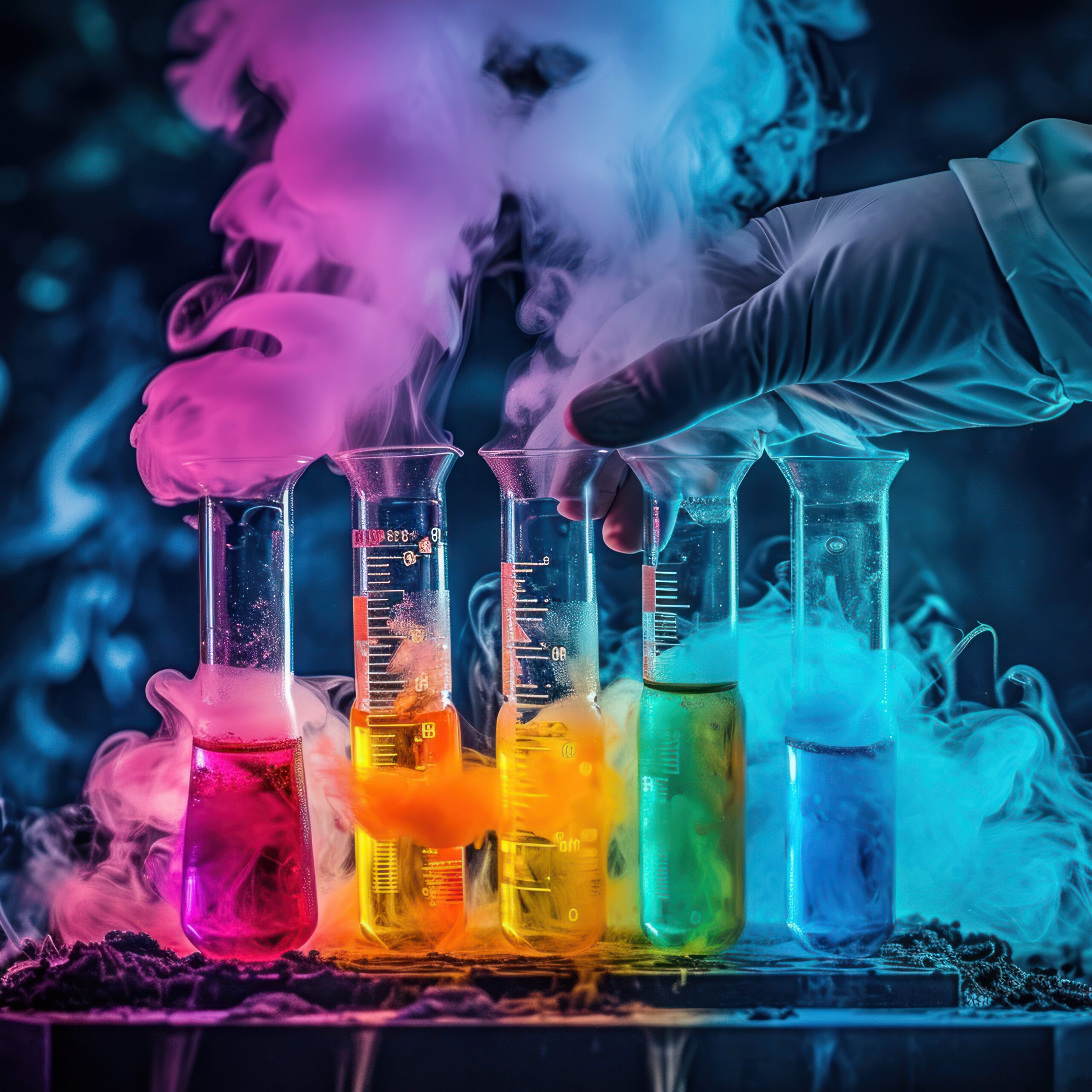 test-tubes-emit-steam-colorful-smoke-experimental-trials-interest-pharmaceutical